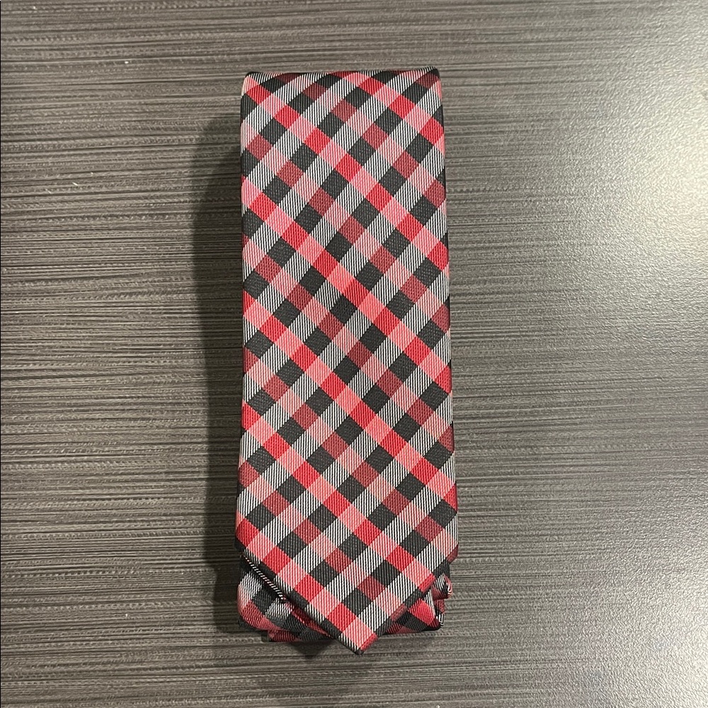 JF J.Ferrar Red and Black Plaid Tie